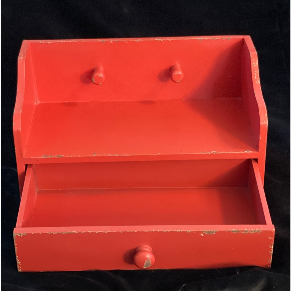 Distressed Red Drawer Shelf - Picture 2 of 8